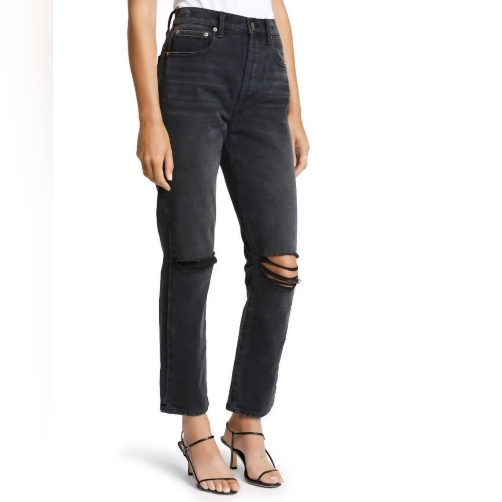 Pistola Keaton High Rise Black Jeans Button Fly Distressed Straight Leg